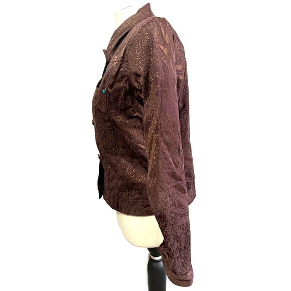 Vintage Brown Jacket by Carrie Allen with Blue Gemstone Buttons sz Medium Bust P - Picture 9 of 9